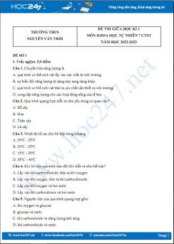Bộ 5 đề thi giữa HK1 môn Khoa học tự nhiên 7 CTST có đáp án năm 2022-2023 Trường THCS Nguyễn Văn Trỗi