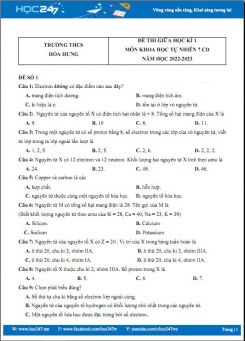 Bộ 3 đề thi giữa HK1 môn Khoa học tự nhiên 7 Cánh Diều có đáp án năm 2022-2023 Trường THCS Hòa Hưng