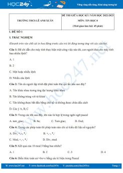 Bộ 5 đề thi giữa HK1 môn Tin học 8 năm 2022-2023 có đáp án Trường THCS Lê Anh Xuân