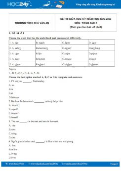 Bộ 5 đề thi giữa HK1 môn Tiếng Anh 8 năm 2022-2023 có đáp án Trường THCS Chu Văn An