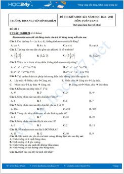 Bộ 5 đề thi giữa HK1 môn Toán 6 KNTT năm 2022-2023 có đáp án Trường THCS Nguyễn Bỉnh Khiêm