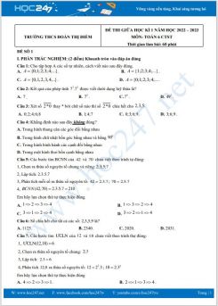 Bộ 5 đề thi giữa HK1 môn Toán 6 CTST năm 2022-2023 có đáp án Trường THCS Đoàn Thị Điểm