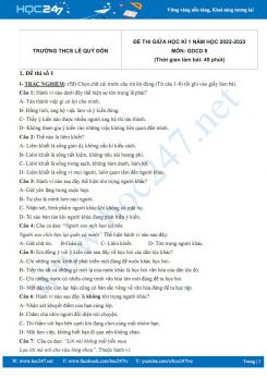 Bộ 5 đề thi giữa HK1 môn GDCD 8 năm 2022-2023 có đáp án Trường THCS Lê Quý Đôn