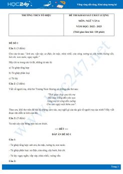 Bộ 5 đề thi KSCL môn Ngữ văn 6 năm học 2022-2023 có đáp  án THCS Tô Hiệu