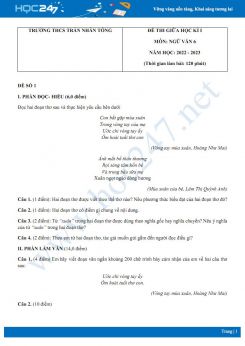 Bộ 5 đề thi giữa HK1 môn Ngữ văn 6 CTST năm 2022-2023 có đáp án THCS Trần Nhân Tông