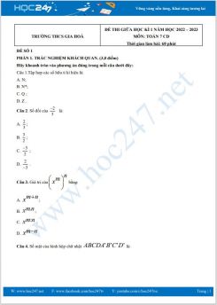 Bộ 5 đề thi giữa HK1 môn Toán 7 Cánh diều năm 2022-2023 có đáp án Trường THCS Gia Hòa