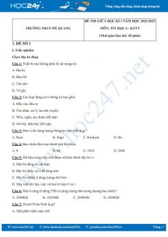 Bộ 5 đề thi giữa HK1 môn Tin học 6 KNTT năm 2022-2023 có đáp án Trường THCS Mỹ Quang