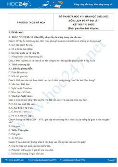 Bộ 5 đề thi giữa HK1 môn Lịch sử và Địa lí 7 KNTT năm 2022-2023 có đáp án Trường THCS Mỹ Hòa