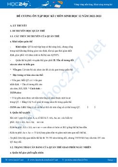 Đề cương ôn tập HK1 môn Sinh học 12 năm 2022-2023