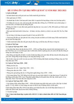 Đề cương ôn tập HK1 môn Lịch Sử 12 năm học 2022-2023