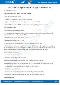 Đề cương ôn tập HK1 môn Tin học 12 năm 2022-2023