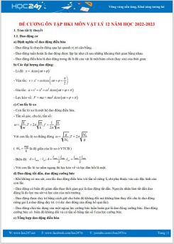 Đề cương ôn tập HK1 môn Vật lý 12 năm học 2022-2023