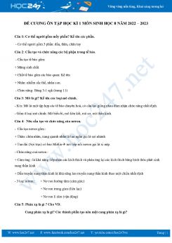 Đề cương ôn tập HK1 môn Sinh học 8 năm 2022-2023