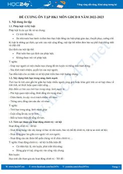 Đề cương ôn tập HK1 môn GDCD 8 năm 2022-2023