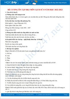 Đề cương ôn tập HK1 môn Lịch sử 8 năm học 2022-2023