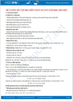 Đề cương ôn tập HK1 môn Toán 10 CTST năm học 2022-2023
