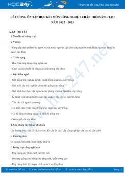 Đề cương ôn tập HK1 môn Công nghệ 7 CTST năm 2022-2023