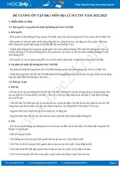 Đề cương ôn tập HK1 môn Địa lí 10 CTST năm 2022-2023