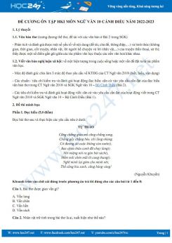 Đề cương ôn tập HK1 môn Ngữ văn 10 CD năm học 2022-2023