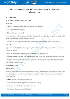 Đề cương ôn tập HK1 môn Công nghệ 10 Cánh Diều năm 2022-2023