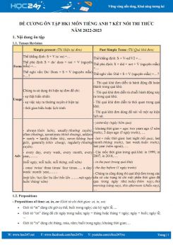 Đề cương ôn tập HK1 môn Tiếng Anh 7 KNTT năm 2022-2023