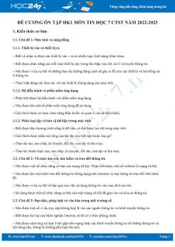 Đề cương ôn tập HK1 môn Tin học 7 CTST năm 2022-2023