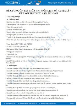 Đề cương ôn tập HK1 môn Lịch sử và Địa lí 7 KNTT năm 2022-2023