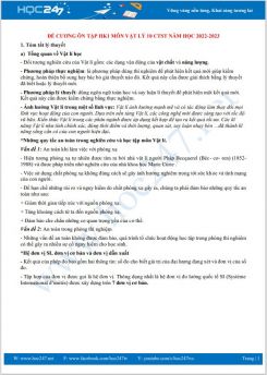 Đề cương ôn tập HK1 môn Vật lý 10 CTST năm học 2022-2023