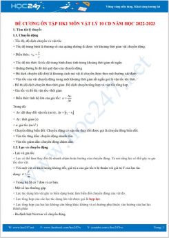 Đề cương ôn tập HK1 môn Vật lý 10 CD năm học 2022-2023
