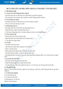 Đề cương ôn tập HK1 môn GDCD 6 Cánh diều năm 2022-2023