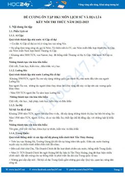 Đề cương ôn tập HK1 môn Lịch sử và Địa lí 6 KNTT năm 2022-2023