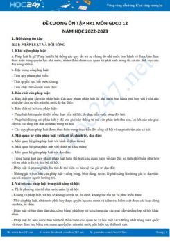 Đề cương ôn tập HK1 môn GDCD 12 năm học 2022-2023