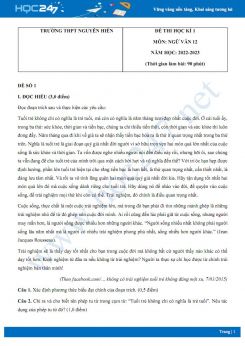 Bộ 5 đề thi HK1 môn Ngữ văn 12 có đáp án năm 2022-2023 Trường THPT Nguyễn Hiền