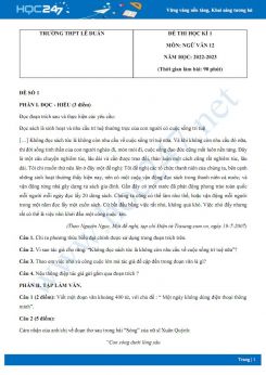 Bộ 5 đề thi HK1 môn Ngữ văn 12 có đáp án năm 2022-2023 Trường THPT Lê Duẩn