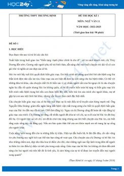 Bộ 5 đề thi HK1 môn Ngữ văn 11 có đáp án năm 2022-2023 Trường THPT Trương Định