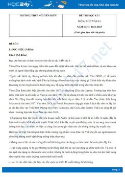 Bộ 5 đề thi HK1 môn Ngữ văn 11 có đáp án năm 2022-2023 Trường THPT Nguyễn Hiền