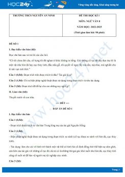 Bộ 5 đề thi HK1 môn Ngữ văn 8 năm 2022-2023 có đáp án Trường THCS Nguyễn An Ninh