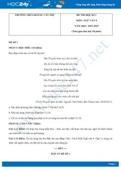 Bộ 5 đề thi HK1 môn Ngữ văn 9 năm 2022-2023 có đáp án Trường THCS Hoàng Văn Thụ
