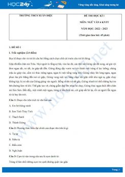 Bộ 3 đề thi HK1 môn Ngữ văn 6 KNTT năm 2022-2023 có đáp án Trường THCS Xuân Diệu