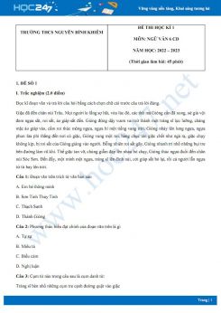 Bộ 3 đề thi HK1 môn Ngữ văn 6 Cánh diều năm 2022-2023 có đáp án Trường THCS Nguyễn Bỉnh Khiêm