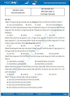 Bộ 5 đề thi HK1 môn Hóa học 12 có đáp án năm 2022-2023 Trường THPT Nguyễn Khuyến
