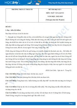 Bộ 5 đề thi HK 1 môn Ngữ văn 6 Kết nối tri thức có đáp án năm 2022-2023 Trường THCS Lý Thái Tổ