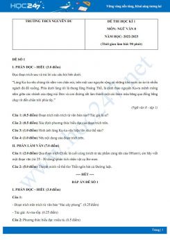 Bộ 5 đề thi HK1 môn Ngữ văn 8 năm 2022-2023 có đáp án Trường THCS Nguyễn Du