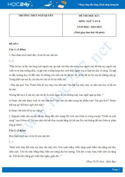 Bộ 5 đề thi HK1 môn Ngữ văn 8 năm 2022-2023 có đáp án Trường THCS Ngô Quyền