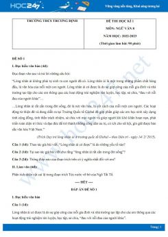 Bộ 5 đề thi HK1 môn Ngữ văn 8 năm 2022-2023 có đáp án Trường THCS Trương Định