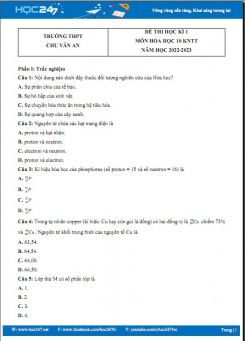 Đề thi HK1 môn Hóa học 10 KNTT có đáp án năm 2022-2023 Trường THPT Chu Văn An