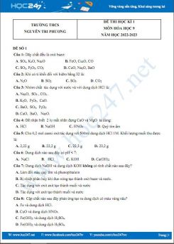 Bộ 5 đề thi HK1 môn Hóa học 9 có đáp án năm 2022-2023 Trường THCS Nguyễn Tri Phương