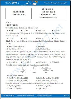 Bộ 5 đề thi HK1 môn Hóa học 11 có đáp án năm 2022-2023 Trường THPT Lý Thường Kiệt