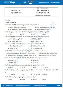 Bộ 5 đề thi HK1 môn Hóa học 11 có đáp án năm 2022-2023 Trường THPT Đặng Huy Trứ