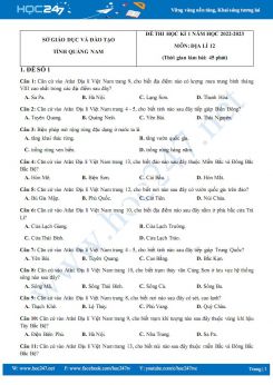 Bộ 5 đề thi HK1 môn Địa lí 12 năm 2022-2023 có đáp án Sở GD&ĐT Quảng Nam